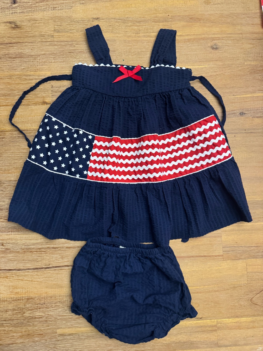 Navy Kids Dress with Red & White Star-Stripe Accent